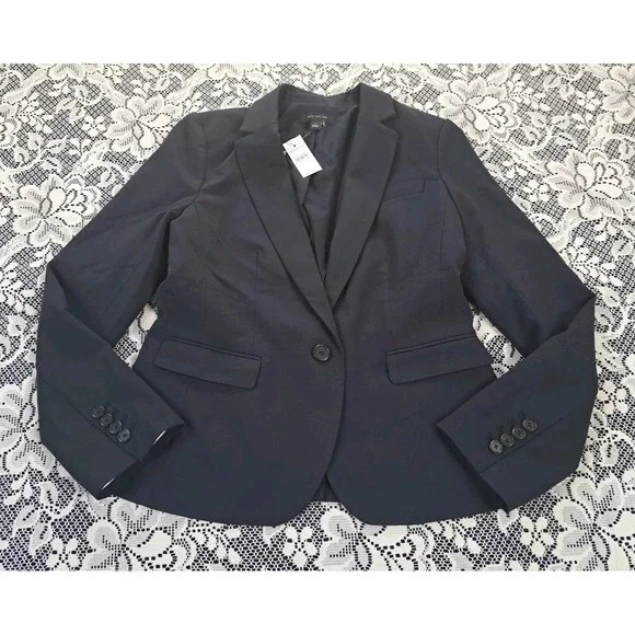 Ann Taylor Blazer Size 4 Navy Blue Polyester Machine Washable One Button NWT - Picture 2 of 9